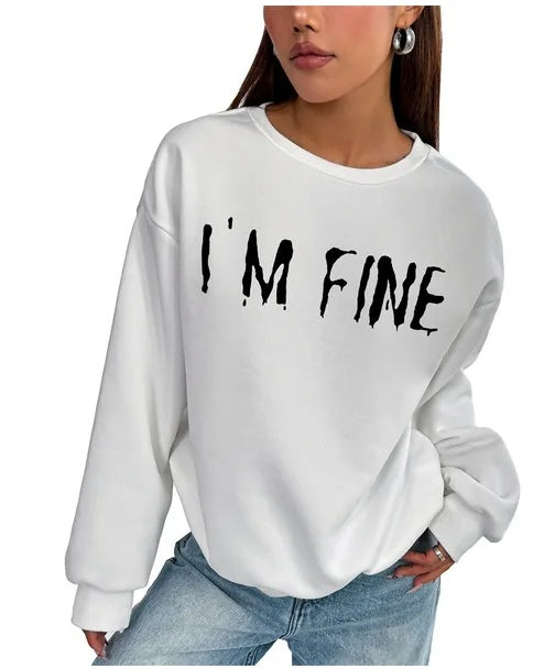 Women Basic Casual Pullover Spring Autumn Long Sleeve Fine Printed Round Neck